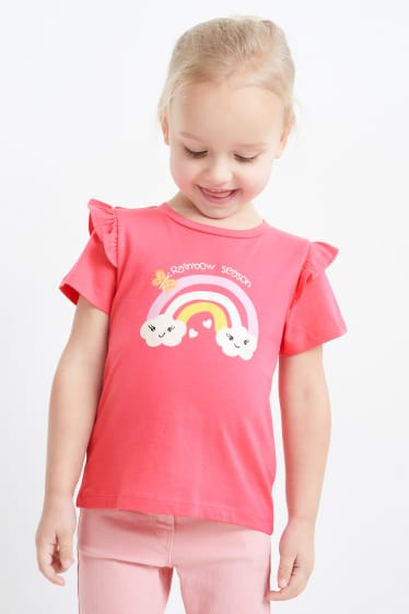 Kinderen - Set van 6 - regenboog - T-shirt - fuchsiarood