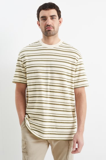 Heren - T-shirt - gestreept - beige / groen