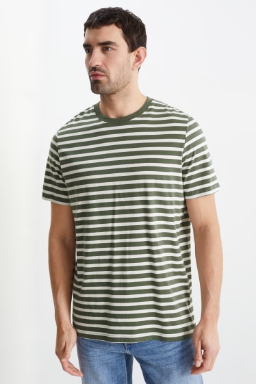 Heren - T-shirt - gestreept - wit / groen
