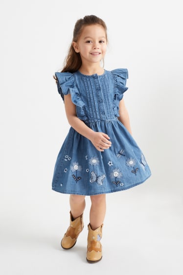 Dětské - Džínové šaty - s květinovým vzorem - džíny - modré