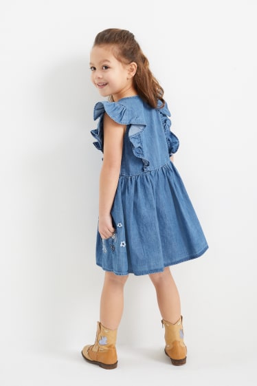 Children - Denim dress - floral - blue denim