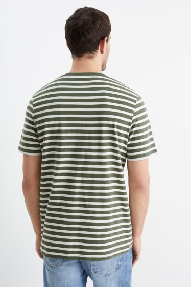 Heren - T-shirt - gestreept - wit / groen