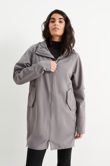 Dámské - Softshellový kabát s kapucí - 4 Way Stretch - šedá