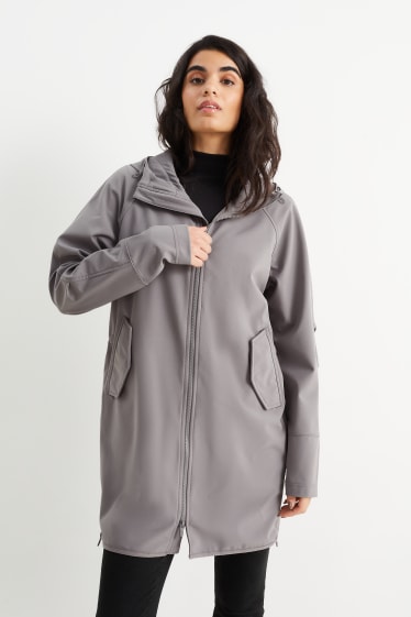 Femmes - Manteau à coquille souple à capuche - 4 Way Stretch - gris