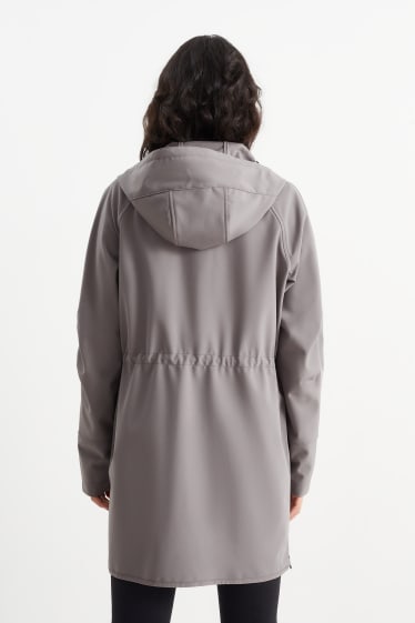 Donna - Cappotto soft shell con cappuccio - 4 Way Stretch - grigio