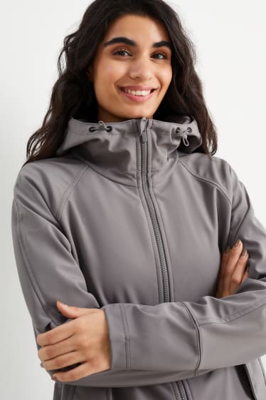 Women - Softshell coat with hood - 4 Way Stretch - gray