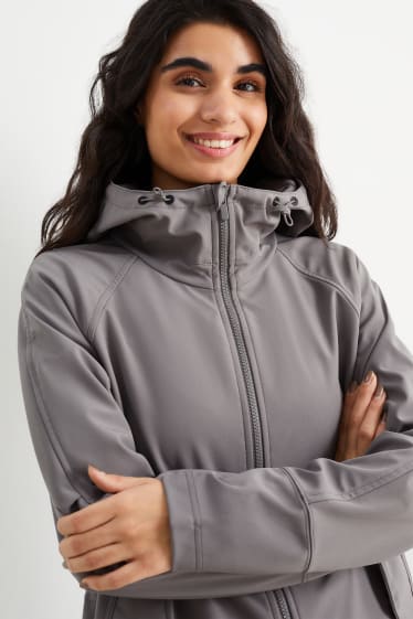 Donna - Cappotto soft shell con cappuccio - 4 Way Stretch - grigio