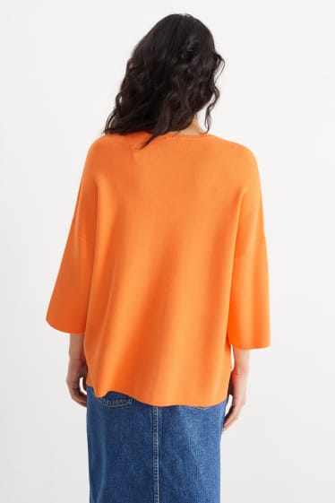 Women - Basic - V-neck jumper - orange