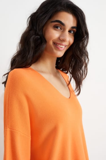 Damen - Basic-Pullover mit V-Ausschnitt - orange