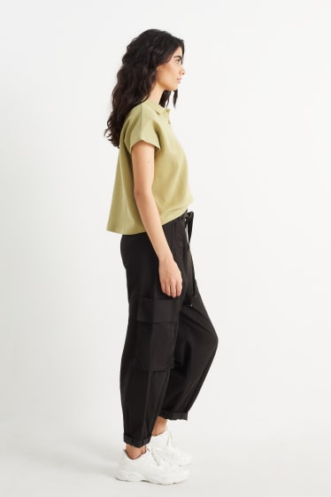 Women - Cargo trousers - high waist - tapered fit - black
