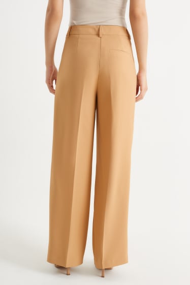 Femmes - Pantalon en toile - high waist - wide leg - marron clair