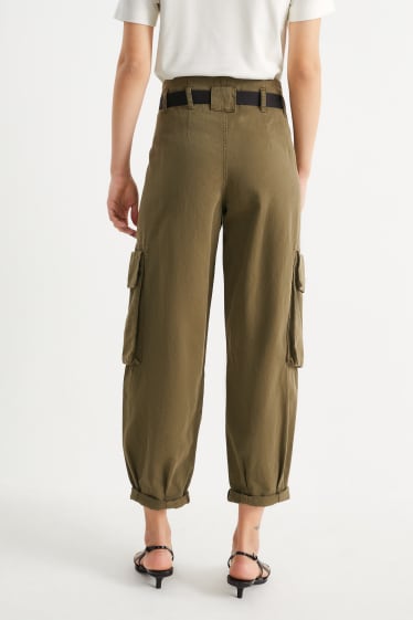Kobiety - Spodnie bojówki - wysoki stan - tapered fit - ciemnozielony