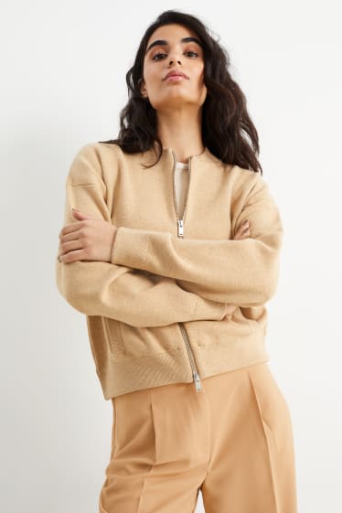 Women - Knitted bomber jacket - beige