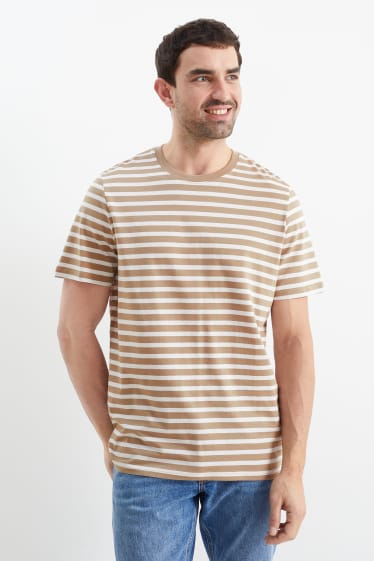 Heren - T-shirt - gestreept - wit / beige