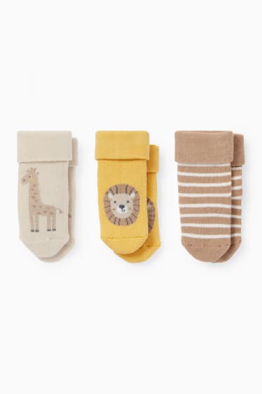 Bebés - Pack de 3 - safari - calcetines con dibujo para recién nacido - amarillo