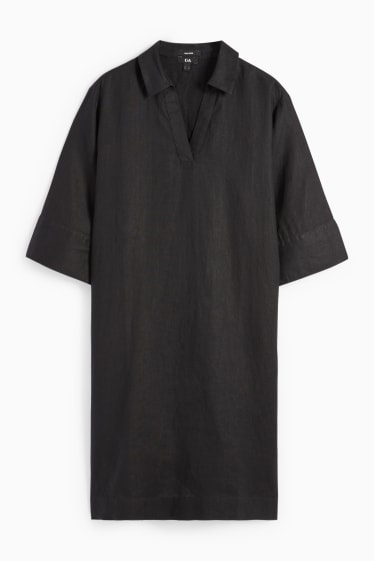 Women - Linen shirt dress - black