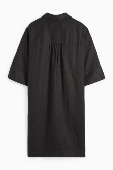 Kobiety - Lniana sukienka bluzkowa - czarny