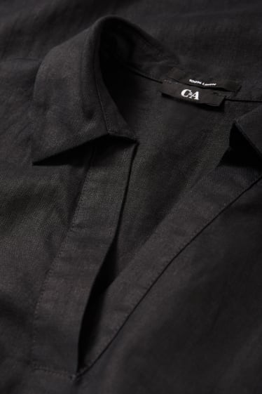 Dámské - Lněné halenkové šaty - černá