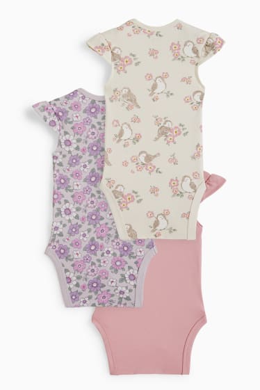 Babies - Multipack of 3 - animals and flowers - baby bodysuit - pink