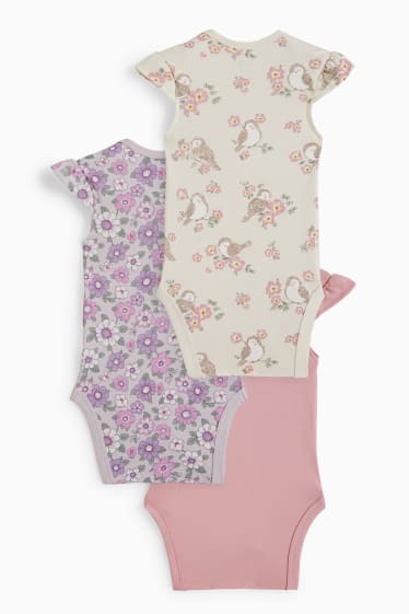 Babys - Set van 3 - dieren en bloemen - rompertje - fuchsiarood