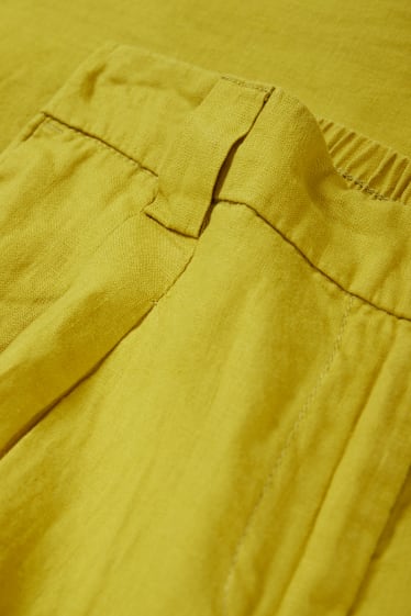 Dámské - Lněné kalhoty - high waist - wide leg - žlutá