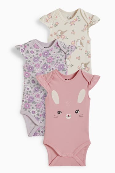 Babies - Multipack of 3 - animals and flowers - baby bodysuit - pink
