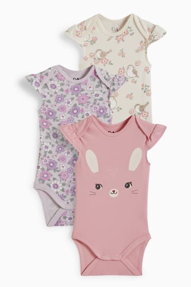 Baby Mädchen - Multipack 3er - Tiere und Blumen - Baby-Body - pink