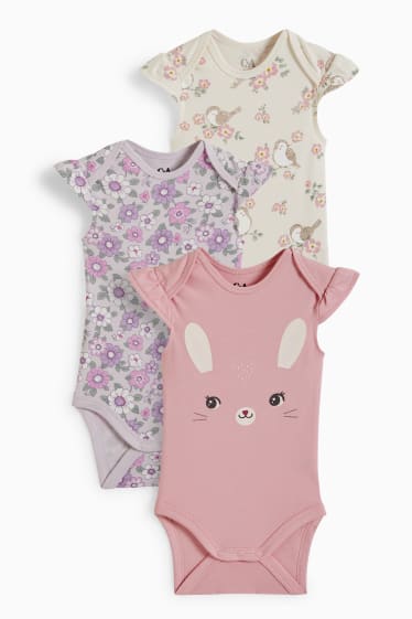 Bébés - Lot de 3 - animaux et fleurs - bodys pour bébé - rose