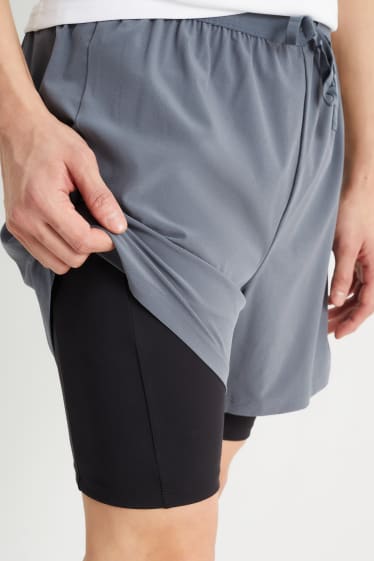 Uomo - Shorts tecnici - 4 Way Stretch - effetto sovrapposto - grigio