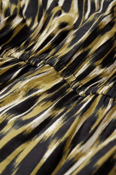 Damen - Fit & Flare Kleid mit V-Ausschnitt - gemustert - schwarz / gold
