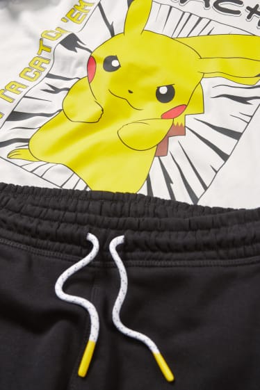 Copii - Pokémon - set - tricou cu mânecă scurtă și pantaloni scurți trening - 2 piese - alb / galben