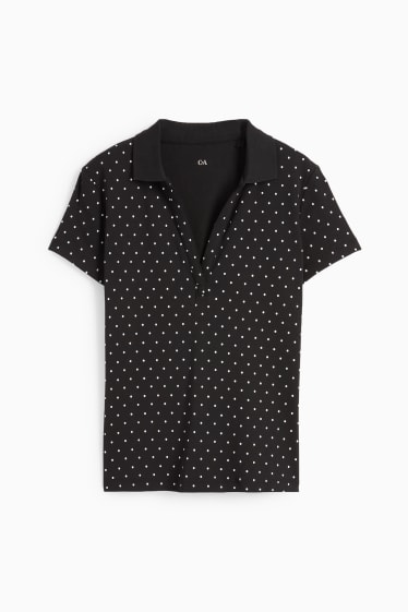 Damen - Basic-Poloshirt - gepunktet - weiss / schwarz