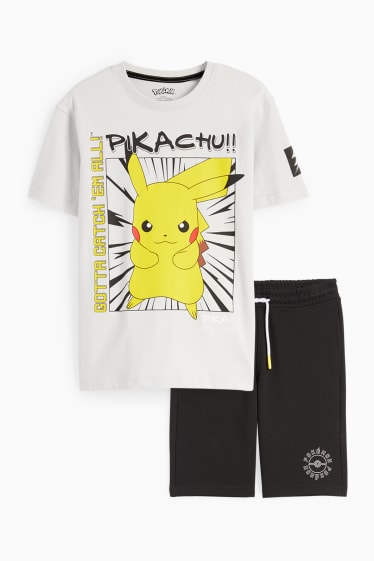 Dzieci - Pokémon - zestaw - koszulka z krótkim rękawem i szorty dresowe - 2 części - biały / żółty