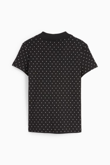 Damen - Basic-Poloshirt - gepunktet - weiss / schwarz