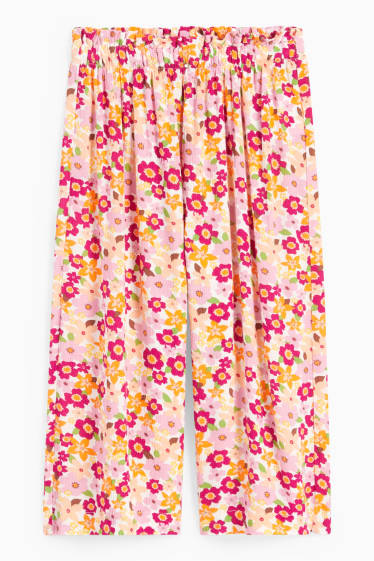 Dětské - Plátěné kalhoty - s květinovým vzorem - oranžová