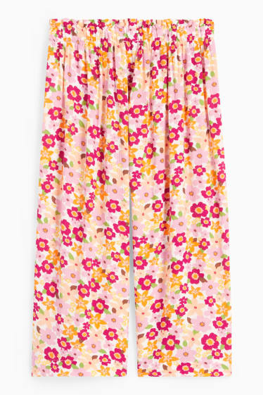 Dětské - Plátěné kalhoty - s květinovým vzorem - oranžová