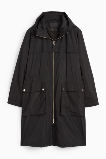 Damen - Mantel mit Kapuze - gefüttert - wasserabweisend - faltbar - schwarz