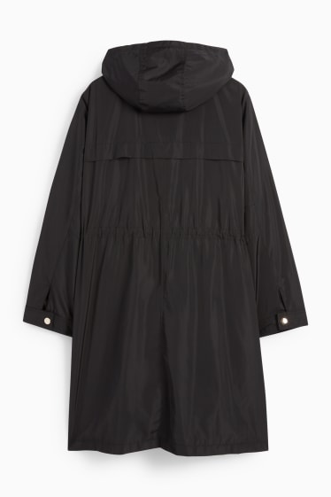 Donna - Cappotto con cappuccio - imbottito - idrorepellente - pieghevole - nero