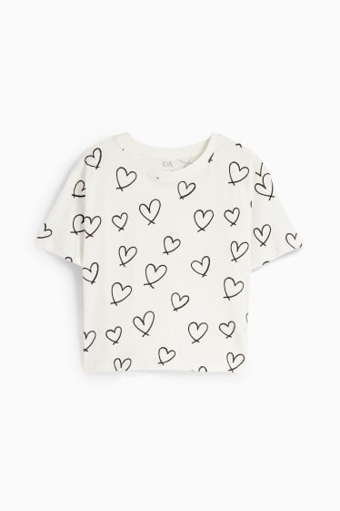 Dětské - Motivy srdce - tričko s krátkým rukávem - krémově bílá