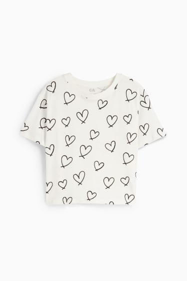 Children Girls - Heart - short sleeve T-shirt - cremewhite