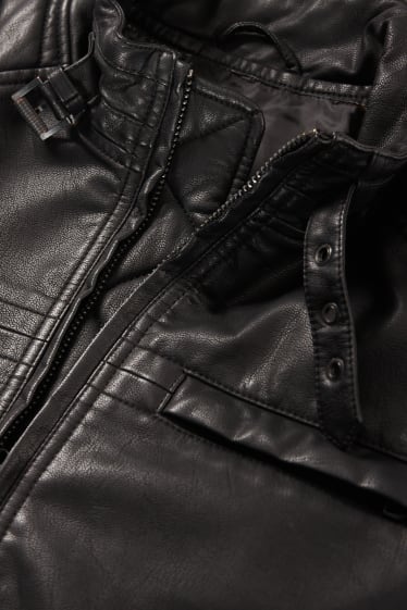 Pánské - Motorkářská bunda - imitace kůže - černá