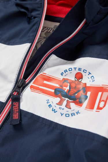 Children - Spider-Man - jacket with hood - lined - water-repellent - dark blue