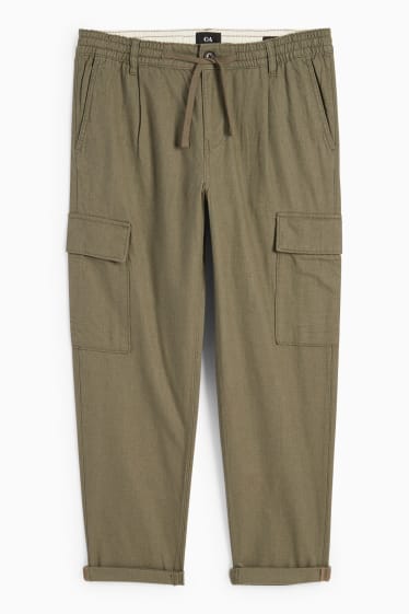 Men - Cargo trousers - tapered fit - linen blend - green