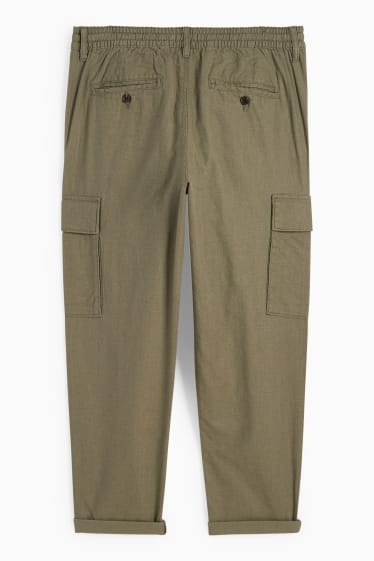 Mężczyźni - Spodnie bojówki - tapered fit - miks z lnem - zielony