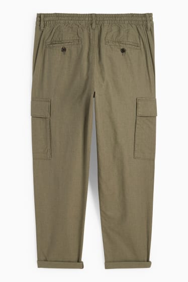 Pánské - Cargo kalhoty - tapered fit - lněná směs - zelená