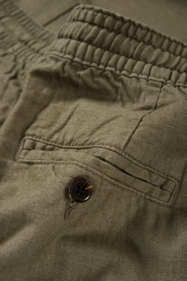 Men - Cargo trousers - tapered fit - linen blend - green