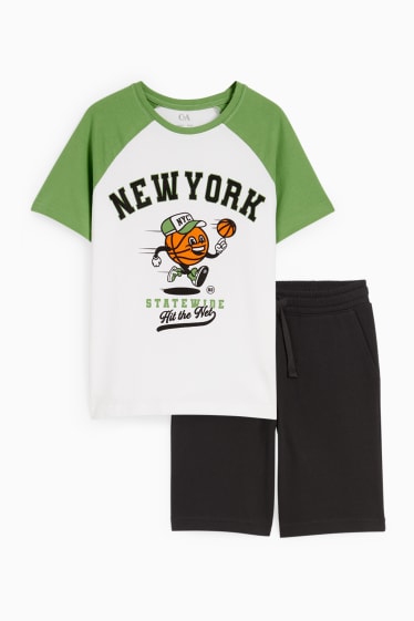 Bambini - Basket - set - t-shirt e shorts in felpa - 2 pezzi - bianco