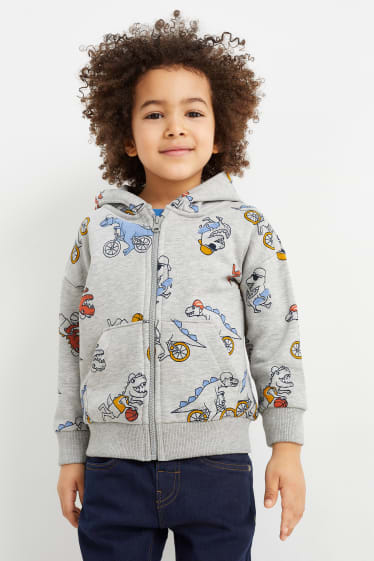 Children - Dinosaur - zip-through sweatshirt with hood - light gray-melange