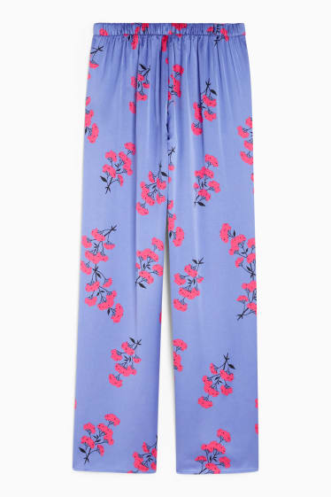 Kobiety - Satynowe spodnie od piżamy - w kwiatki - purpurowy