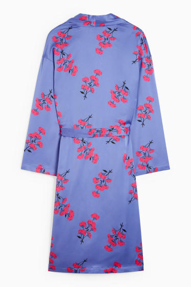 Dames - Satijnen kimono - gebloemd - paars